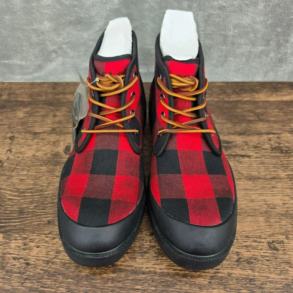 Polo Ralph Lauren Umar Buffalo Plaid Boots 9.5 Black Red Ankle Rugged Laces New
